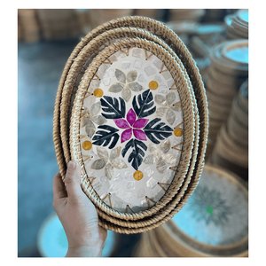 Vietnam Rattan Serving <b>Tray</b> with Mother of Pearl Handmade Woven <b>Breakfast</b> <b>Tray</b> - Product Image 2