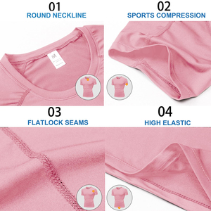T-shirt de compression à manches courtes rose pour homme, à séchage rapide, en polyester, pour le sport - Product Image 4