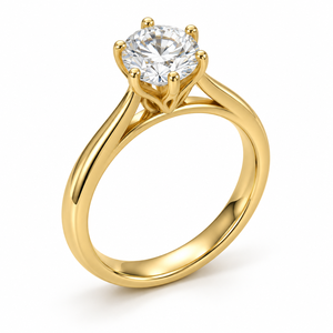 Bague de fiançailles classique solitaire cathédrale à six griffes en or jaune 14 carats avec diamant de laboratoire certifié IGI, 1 carat, rhodiée, personnalisable OEM - Product Image 1