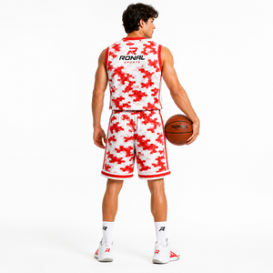Conjunto de Uniforme de Baloncesto RONAL SPORTS, Camiseta sin Mangas con Estampado de Camuflaje Sublimado y Pantalones Cortos, Poliéster Transpirable, Unisex para Adultos - Product Image 4