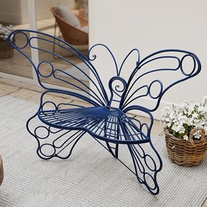 Panca a Farfalla in Ferro Robusto da 50 Pollici Blu Navy per Spazi Esterni, Veranda, Prato, Giardino, Cortile - Product Image 1