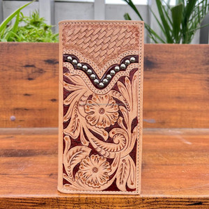 New Hand Tooled Leather <b>Wallet</b> for Men Western Cowboy Floral Design Genuine Leather Multi <b>Card</b> & Cash <b>Holder</b> Long Bifold <b>Wallet</b> - Product Image 4
