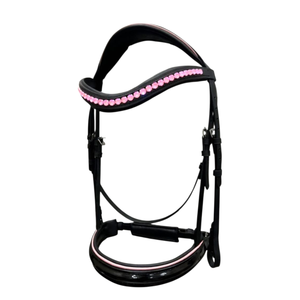 SPALL JP SPORTS Custom Genuine Leather Horse Bridle Pink Crystal Browband Padded Noseband Adjustable English <b>Equestrian</b> Tack - Product Image 4