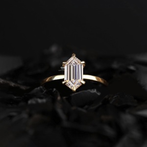 Elongated <b>Hexagon</b> Lab Grown Diamond Solitaire Engagement Ring 14K Gold Geometric Diamond Bridal Ring Wedding Wholesale Jewelry - Product Image 1