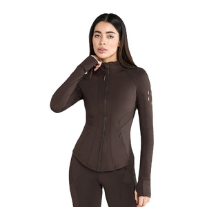 Women's Full Zip <b>Yoga</b> <b>Jacket</b> With Thumbholes Solid Color Stretchy Long Sleeve Stand Collar Breathable Fitness <b>Jacket</b> - Product Image 1