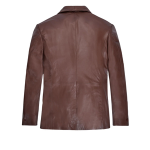 Pantalones de cuero marrón para hombre, corte ajustado, con bolsillos con ribete, conjunto de traje de cuero de lujo para hombre, chaqueta y pantalones de cuero de dos piezas - Product Image 4