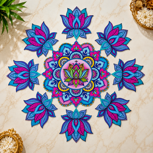Handcrafted Wooden Peacock <b>Elephant</b> Lotus Rangoli Kit Traditional Indian Festival Diwali <b>Decor</b> Multi-piece Wedding Sangit <b>Decor</b> - Product Image 6