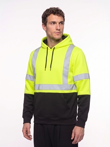 <b>Men</b> High Visibility Hoodie Reflective Safety Workwear Yellow <b>Black</b> <b>Fleece</b> Casual Autumn Wear - Product Image 2