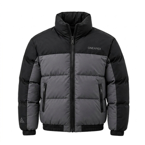Blouson matelassé pour homme noir et gris, col montant, fermeture éclair, manteau d'hiver chaud, décontracté, streetwear, personnalisable, marque privée - Product Image 1