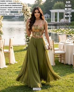 Simar <b>Silk</b> Embroidered <b>Top</b> With Inner And Dupatta Floor Length Traditional Indian Pakistani Wedding Wear Women's Set 160909 - Product Image 1