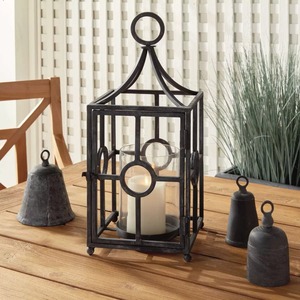 <b>Black</b> Iron <b>Lantern</b> With Glass Panel <b>Candle</b> Holder For Home Decoration Durable Metal Design - Product Image 4