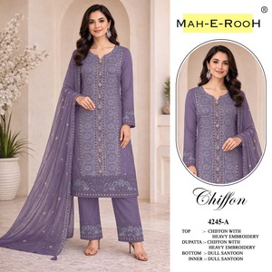 Designer Pakistani Suit Set Heavy Chiffon with Heavy Embroidered Sequence Work and Hand Work India Export at Bulk Price - Product Image 1