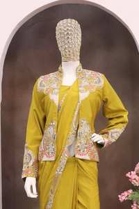 Conjunto de Saree y Blazer de Seda Estilo Bollywood de Moda, Chaqueta Bordada, Estilo Indo-Occidental, Traje de Boda de Invierno 2026 - Product Image 5
