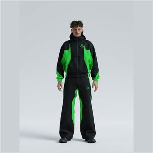 Conjunto Deportivo Personalizado para Hombre en Negro y Verde Neón, Chaqueta con Capucha y Pantalones Jogger, Ropa Deportiva Urbana - Product Image 1