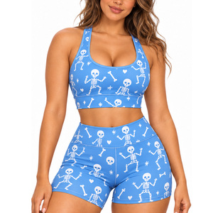 Conjunto de Top y Pantalones Cortos Estampados por Sublimación para Mujer, Poliéster y Spandex, Ropa Deportiva para Gimnasio, Fabricante Mayorista, Proveedor, Etiqueta OEM - Product Image 3