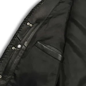 Gilet en cuir de motard Premium Fish Hook pour hommes, noir, avec fermeture éclair avant, sans manches, design minimaliste - Product Image 3