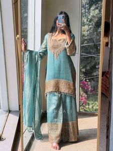 Indian Ethnic <b>Silk</b> Stitched Georgette Heavy Embroidery <b>Kurta</b>/Kurti Women Winter Summer Moisture Wicking Antra Lifestyle Party - Product Image 2