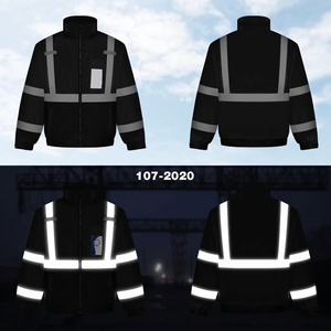 Men's Reflective <b>Fleece</b> <b>Work</b> Jacket Windproof Zipper Closure Stand Collar Safety Wear Winter Outdoor Use - Product Image 3