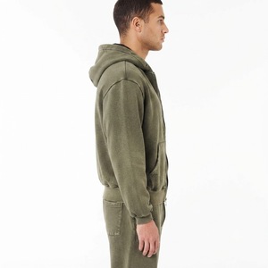 Sweat à capuche zippé pour homme en molleton de coton mélangé de qualité supérieure, avec manches contrastantes, poche kangourou, style décontracté et sportif - Product Image 3