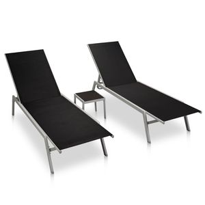 2 pezzi in acciaio e Textilene nero lettini con tavolo Relax con stile - Product Image 1
