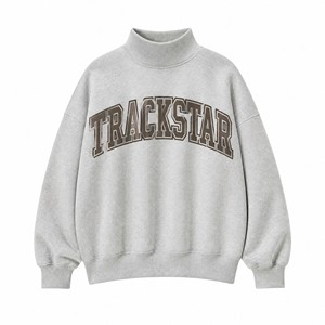 เสื้อสเวตเชิ้ตคอเต่าสีเทา Heather Gray ของ Trackstar สีน้ำตาล Taupe พร้อมตัวอักษร Varsity แบบกำหนดเอง โลโก้สั่งทำ แบรนด์ส่วนตัว ขายส่ง เสื้อแขนยาวแบบสวม - Product Image 1