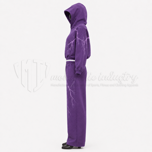 Conjunto de Sudadera con Capucha y Pantalones Deportivos para Mujer, Personalizado con Estampado de Rayos Púrpura, Sudadera Holgada, Pantalones Deportivos de Pierna Ancha, Ropa Deportiva Urbana - Product Image 5