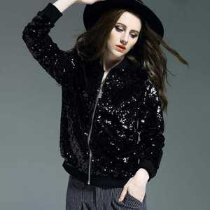 Chaqueta Bomber Negra con Lentejuelas para Mujer, con Cierre, para Fiestas, Ropa Exterior de Moda - Product Image 2