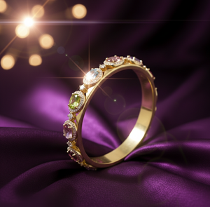 Brazalete Ovalado con Múltiples Piedras Preciosas y Circonitas, Plata de Ley 925, Chapado en Oro de 18K, Brazalete para Fiestas, Regalo para Ella - Product Image 3