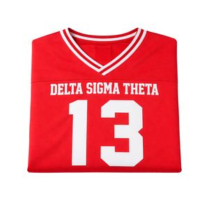 Delta Sigma Theta Oversized Chenille Football Jersey Tee Red for Women Comfortable Fit Premium Greek Sorority Apparel - Product Image 6