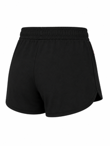 Shorts noirs taille haute pour femmes avec logo brodé, fermeture à cordon, coupe décontractée et sportive, style classique, couleur unie - Product Image 2