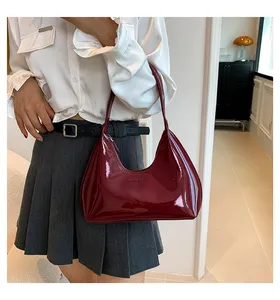 Sac à bandoulière de luxe pour femme, sac fourre-tout en cuir verni de haute qualité, sac de bras imperméable, sac à main de couleur unie pour femme - Product Image 5