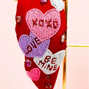 Perfect for Valentine Handmade <b>Beaded</b> Love <b>Headband</b> for Women and Girls Red Padded Heart Rhinestone Hairbands Comfortable wear - Product Image 1