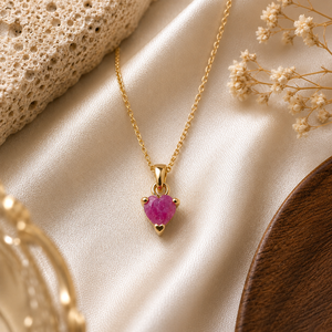 Dyed <b>Ruby</b> Heart Pendant <b>Necklace</b>, Red Gemstone Jewelry Set for Women - Product Image 1