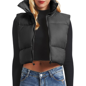 Chaleco Acolchado Negro para Mujer, con Cierre de Cremallera Personalizado, Sin Mangas, Color Sólido, Cortavientos, Informal - Product Image 3