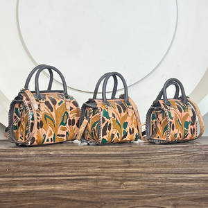Western Cowhide Genuine Leather Weekender <b>Overnight</b> <b>Bag</b> Unisex Hand Tooled Leather Travel Tote Duffel <b>Bags</b> for <b>Men</b> & Women's - Product Image 4