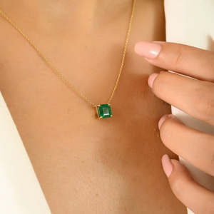 14K Solid Gold 1.51 Ct Emerald Square Cut Chain Necklace Rhodium Plated - Product Image 6