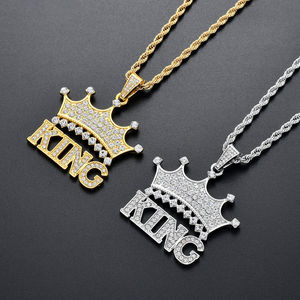 <b>KING</b> <b>Crown</b> Pendant Moissanite Diamond Gold Silver Plated Rope Chain Necklace For Men Hip Hop - Product Image 2