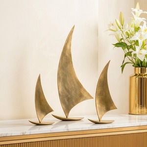 Aluminum Modern Sailboat Sculpture Set 3Pcs Abstract Artistic <b>Figures</b> Tabletop Decor Handmade Living Room Baptism - Product Image 2