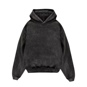 Sweat à capuche vintage délavé noir OEM pour hommes et femmes, 100 % coton, effet délavé à l'acide, coupe oversize, streetwear, automne, mode éco-responsable - Product Image 1