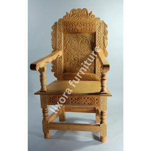 Fauteuil Trône de Luxe Artisanal en Bois Massif, Ornements Floraux Mandala Sculptés, Naturel - Product Image 5