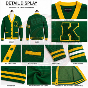 เสื้อคาร์ดิแกนอะคริลิกถักลายโลโก้สัญลักษณ์มหาวิทยาลัย KSU สำหรับสตรี  แบบคอวี  สำหรับชมรมนักศึกษาหญิง  แบบเสื้อวาร์ซิตี้ - Product Image 6