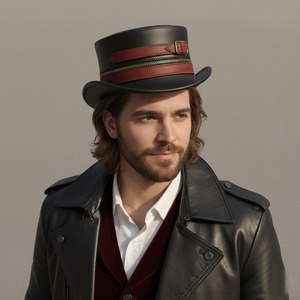 <b>Steampunk</b> Black & Red Handmade Leather <b>top</b> <b>Hat</b> with Brass Zipper Western Style Premium Quality Sports Business - Product Image 5