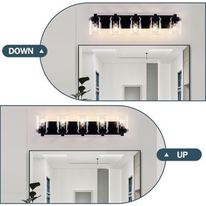 5-<b>Light</b> Bathroom <b>Vanity</b> <b>Light</b> in Matte Black with Clear Glass Shades Nickel Finish - Product Image 4
