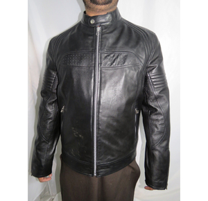 แจ็คเก็ตมอเตอร์ไซค์หนังสีดำทรงสลิมฟิต คอปกพับได้ หนังแกะแท้/หนัง PU กันน้ำ สำหรับฤดูหนาว แบบยูนิเซ็กซ์  สามารถสั่งตัดได้ - Product Image 2