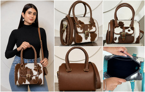 New Arrival Hair On Cowhide Leather Duffel Speedy Bag Genuine Leather <b>Handbag</b> for Women's Crossbody Travel Bag - Product Image 3