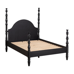 Traditional Black <b>Poster</b> Bed <b>Frame</b> With Carved Spindle Posts And Arched Headboard Solid Wood Construction - Product Image 5