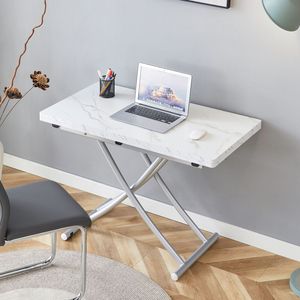 Table relevable multifonctionnelle minimaliste moderne avec plateau en MDF de 0,8 pouce et pieds en métal argenté pour la coiffure ou l'utilisation comme table basse - Product Image 1