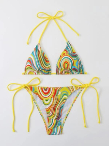 Traje de Baño de Alta Calidad para Mujer, Bikini Sublimado Personalizado, Sujetador con Cordón Ajustable, Traje de Baño de Color Sólido con Bordado - Product Image 3