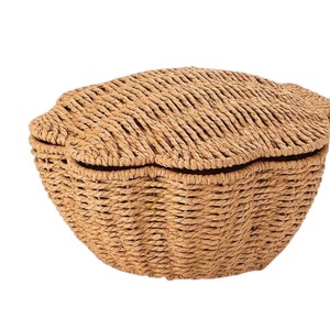 Unique Shell Shaped Seagrass Storage <b>Basket</b> <b>with</b> Hinged <b>Lid</b> Handwoven Clamshell Jewelry Box Coastal Home Bedroom Decor - Product Image 1