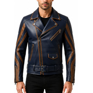 Luxury Leather <b>Biker</b> <b>Jacket</b> With Stand Collar Front Zipper And Soft Comfortable Fit For Casual Outdoor Lifestyle Wear - Product Image 3